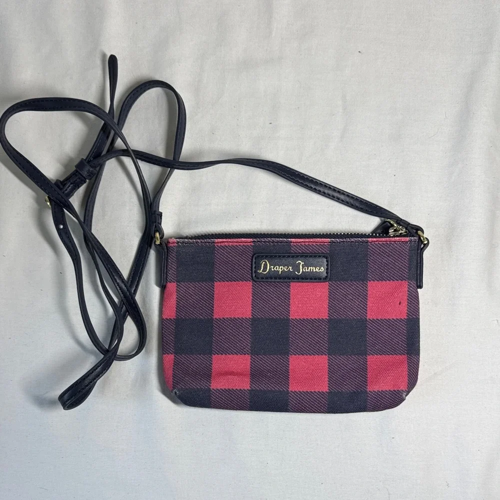 Draper James Pink and Navy Checkered Crossbody Bag